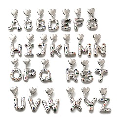 Платина 26 кулоны из латуни с микрочастицами и кубическим цирконием., без кадмия, без никеля и без свинца, сердце с подвесками в виде буквы az, платина, 31.5x12~19.5x3.5~6.5 мм, отверстие : 2.5 мм