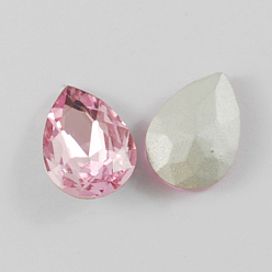 Бледно-Розовый Конусные стеклянные стразы, с покрытием на задной стороне, граненые, слеза, розовый жемчуг, 25x18x7 мм