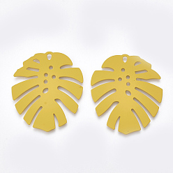 Золотистый Распыленные окрашенные железные подвески, подвески из тропических листьев, лист монстры, золотые, 36x31.5x1 мм, отверстие : 1.5 мм