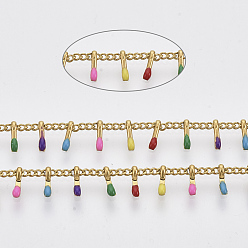 (52) Непрозрачная лаванда 304 из нержавеющей стали обуздать цепи, с эмалевыми подвесками и шпулей, пайки, разноцветные, очарование: 6x1.5x2 мм, ссылка: 2x1.5x0.3 mm, около 16.4 футов (5 м) / рулон