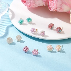 (52) Непрозрачная лаванда Пластиковые серьги, цветок, с 304 серьгами из нержавеющей стали, разноцветные, 9x11.5 мм