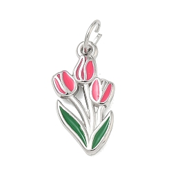 Blume 304 Edelstahl Anhänger, mit Emaille, Edelstahl Farbe, PVD-Vakuumbeschichtung, Blume Reize, 20x10x2 mm, Bohrung: 4.5 mm