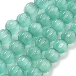 Светлый Морско-зеленый Бусины Кошачие Глаза, тыквенные шарики, светло-зеленый, 7~7.5x7 мм, отверстие : 0.8 мм, около 50~51 шт / нитка, 13.35" (33.9 см) ~ 13.62" (34.6 см)