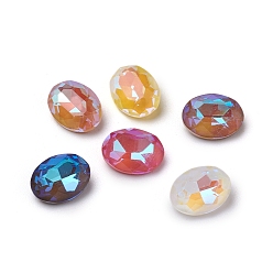 (52) Непрозрачная лаванда Стеклянные стразы кабошоны, флуоресцентный стиль мокко, назад назад, граненые, овальные, разноцветные, 8x6x3.5 мм