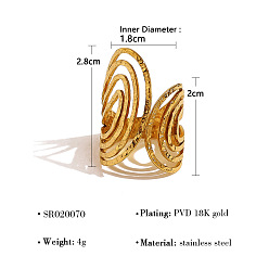 Золотой Многослойные полые линии 304 открытые кольца-манжеты из нержавеющей стали для женщин, золотые, 28 мм, внутренний диаметр: 18 мм