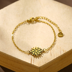 Golden 304 Stainless Steel Sun Link Bracelets, Cable Chain Bracelets for Women, Golden, 6.69 inch(17cm)