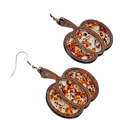 Шоколадный Серьги-подвески из акрила и дерева в форме тыквы на День благодарения, платина, цвет шоколада, 64 мм