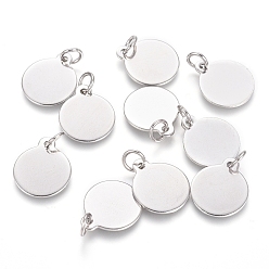 Stainless Steel Color 304 Stainless Steel Charms, Stamping Blank Tag, with Jump Rings, Flat Round, Stainless Steel Color, 14x12x0.8mm, Hole: 3.5mm