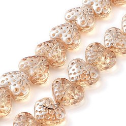 Сэнди Коричневый Гальванизируйте прозрачное стекло бисер нитей, сердце, песчаный коричневый, 13x15 мм, отверстие : 1.2 мм, около 50 шт / нитка, 25.59'' (65 см)