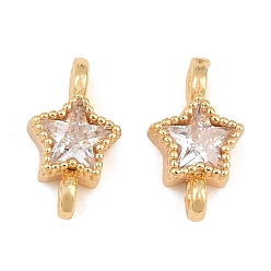 Oro Colgantes de conector de circonita cúbica transparente con pavé de latón, enlaces estrella, chapado en rack, larga duración plateado, dorado, 9.5x5x3 mm, agujero: 1.2 mm
