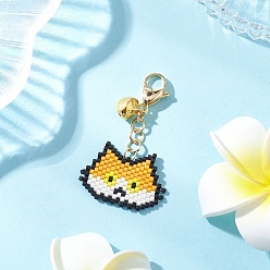 Оранжевый Подвески ручной работы из стеклянных бусин в форме головы кошки, с карабинами из сплава и подвеской в виде колокольчика, оранжевые, 46.5 мм