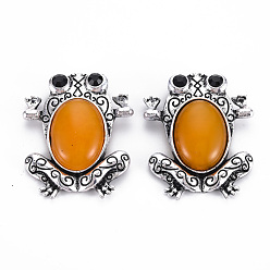 Топаз Нефрит Брошь в виде нефритовой лягушки из натурального топаза, булавка на лацкан из сплава с петлей для рюкзака, одежда, кулон, ювелирные изделия, без кадмия и без свинца, античное серебро, 46x38x10~15 мм, отверстие : 4x5.5 мм, штифты : 0.7 мм