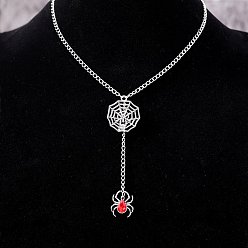 Spider Ожерелья с подвесками из цинкового сплава и железа с рубиновыми стразами на Хэллоуин, платина, паук паутиной, 18.11 дюйм (46 см), подвеска: 27мм и 8мм и 22x19мм