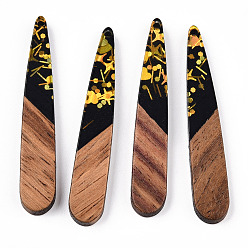 Черный Подвески из непрозрачной смолы и ореха, подвески-капли с пайетками, чёрные, 44x7.5x3 мм, отверстие : 1.5 мм