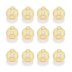Golden Iron Wire Pendants, Spiral Bead Cage Pendants, Round, Golden, 15~16x14mm, Hole: 4~5mm