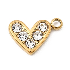 Золотой 304 из нержавеющей стали с горный хрусталь подвески, сердце прелести, ионное покрытие (ip), золотые, 7.5x11x2 мм, отверстие : 1.4 мм