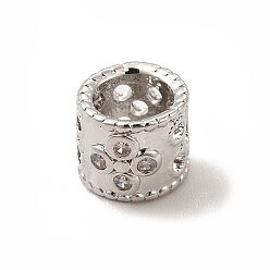 Platinum Brass Micro Pave Cubic Zirconia European Beads, Large Hole Beads, Column, Platinum, 6.5x6mm, Hole: 4.5mm