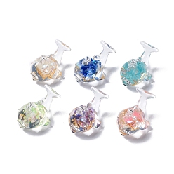 Mixed Color Luminous Translucent Resin Pendants, with ABS Imitation Pearl, Gold Foil, low in the Dark Dolphin Charm, Mixed Color, 17x19x28mm, Hole: 1.2mm