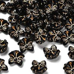 Черный Прозрачные акриловые бусины, рождественский колокольчик с бантом, золотой металл обвитыми, чёрные, 15x15.5x8.5 мм, отверстие : 1.2 мм, Около 562 шт / 500 г