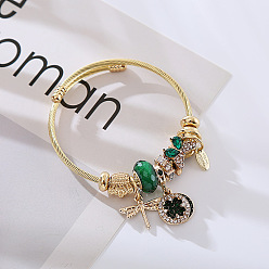 Зеленый 304 из нержавеющей стали европейские браслеты, браслеты с подвесками для женщин, со сплавом, стразами и смолой, зелёные, внутренний диаметр: 2-3/8 дюйм (6 см)