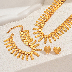 Золотой Роскошные наборы браслетов, сережек и ожерелий в форме железного сердца для женщин, золотые, ожерелья: 415мм; серьги: 18x19мм; браслет: 180мм