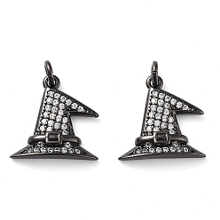 Черный Цвет Металла Покрытие стойки латунь микро паве прозрачные подвески с кубическим цирконием класса AAA, с целью перехода в кольце, долговечный, без кадмия и без свинца, шляпа ведьмы талисманы, металлический черный , 14x14x3 мм, отверстие : 2.2 мм