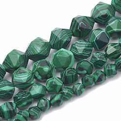 Malachite Synthetic Malachite Beads Strands, Star Cut Round Beads, Faceted, 12x11~12mm, Hole: 1.2mm, about 30~32pcs/strand, 14.2~14.6 inch