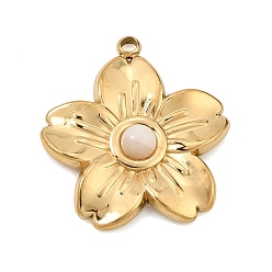 Golden Natural White Agate Pendants, 304 Stainless Steel Flower Bezeled Charms, Golden, 24x22x4mm, Hole: 1.6mm