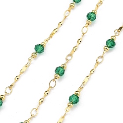 Средний Морско-зеленый Латунные круглозвенные цепи, со стеклом, реальный 18 k позолоченный, пайки, без кадмия, без никеля и без свинца, с катушкой, средний морской зеленый, 12.5x4x4 мм