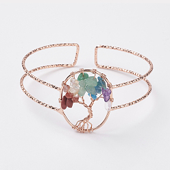 Смешанные камни Браслеты из манжеты из природного камня из драгоценных камней, с фурнитурой латуни розового золота тон, (2 дюйм x 2-1/4 дюйм ~ 2-3/8 дюйм) 50x58~62 мм