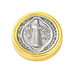 Настоящее золото 18K Стойки обшивки латунные бусины, долговечный, без кадмия и без свинца, плоский круглый с шармом Девы Марии, реальный 18 k позолоченный, 15x3.5 мм, отверстие : 1.2 мм