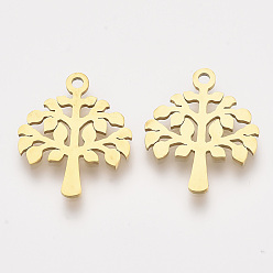 Золотой 201 подвески из нержавеющей стали, подвески для лазерной резки, дерево, золотые, 17x14x1 мм, отверстие : 1.4 мм