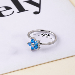 Цветок Стиль бохо 304 носовые кольца-кольца из нержавеющей стали с синими кубическими цирконами, цвет нержавеющей стали, цветок, 8 мм