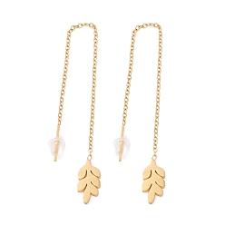 Oro Aretes colgantes de cadena larga con hoja, 304 rosca de oreja de acero inoxidable para mujer, dorado, 103 mm, pin: 1 mm