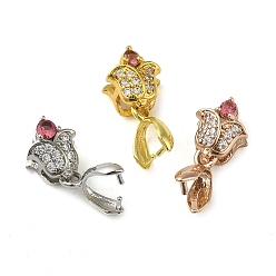 (52) Непрозрачная лаванда Покрытие стойки латунное микропаве прозрачный кубический цирконий зажимные скобы для ледорубов, долговечный, без свинца и без кадмия, цветок, разноцветные, 16.5x8x6.5 мм, отверстие : 3.5x2 мм, штифты : 0.7 мм