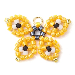 Золотистый Бисер бисерные подвески, с 304 кольцом из нержавеющей стали, бабочки подвески, золотые, 18.5x24.5x2 мм, отверстие : 2.5 мм