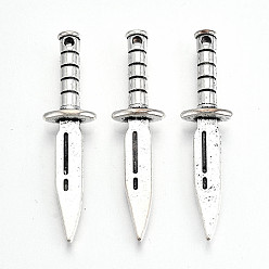 Античное Серебро Сплавочные подвески тибетского стиля, без свинца и без кадмия, нож, античное серебро, 39x9.5x4.5 мм, отверстие : 1.2 мм, Около 250 шт / 500 г