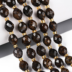 Бронзит Природные бронзитом бисер нитей, граненые, овальные, с бисером, 8~9x6~8 мм, отверстие : 1~1.2 мм, около 17~19 шт / нитка, 7.09~7.87 дюйм (18~20 см)