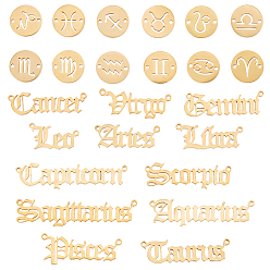 (52) Непрозрачная лаванда 2 наборы 2 стили 201 подвески-подвески из нержавеющей стали, двенадцать созвездий, золотые, 12x1 мм, отверстие : 1.2 мм, 12 шт / комплект, 1 набор / стиль