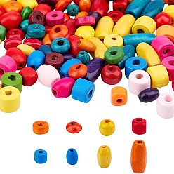 Couleur Mélangete Perles en bois teintes, formes mixtes, couleur mixte, 240 pièces / kit