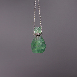 Флюорит Колье с флаконом духов из натурального флюорита, с цепями из нержавеющей стали, 17.72 дюйм (45 см)