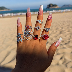 Красный Наборы колец из сплава и смолы со стразами на тему Хэллоуина, красные, внутренний диаметр: 17~18 мм