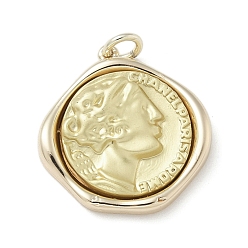 Настоящее золото 18K Латунные подвески, без кадмия, без никеля и без свинца, круглые с женским узором подвески, с целью перехода в кольце, реальный 18 k позолоченный, 17.5x16.5x3.5 мм, отверстие : 2.4 мм