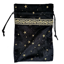 Черный Бархатные сумки для хранения со звездным принтом, сумка для шнурка, прямоугольные, чёрные, 18x13x0.3 см