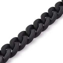 Schwarz Handgefertigte Bordsteinketten aus gummiertem Acryl, Schwarz, Links: 18.5x13.5x4.5 mm, 39.37 Zoll (1 m)/Strang