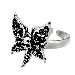 Античное Серебро Латунные манжеты с открытыми кольцами, череп с бабочкой, античное серебро, размер США 7 1/4 (17.5 мм)