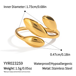 Лист Регулируемые 304 манжеты из нержавеющей стали с открытыми кольцами для женщин, реальный 18 k позолоченный, лист, 4.7 мм, размер США 7 1/4 (17.5 мм)