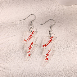 Прозрачный Акриловые серьги-подвески на спортивную тематику, молния с бейсбольным рисунком, платина, прозрачные, 61 мм