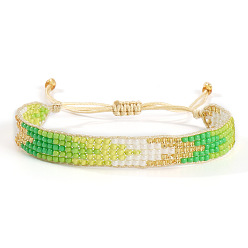 Зеленый лайм Регулируемые браслеты из стеклянного бисера в форме стрелы. Плетеные браслеты из нейлоновой нити для женщин., зеленый лайм, регулируемый