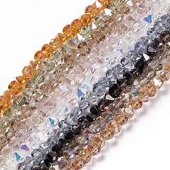 Mixed Color Transparent Electroplate Glass Beads Strands, Full Rainbow Plated, Faceted, Bowknot, Mixed Color, 6x8x7.5mm, Hole: 1.5mm, about 93~97pcs/strand, 20.87~21.26 inch(53~54cm)